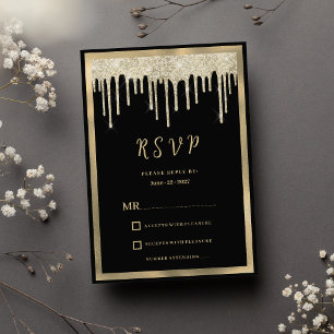 Convites A brilho do ouro preto Elegante goteja RSVP