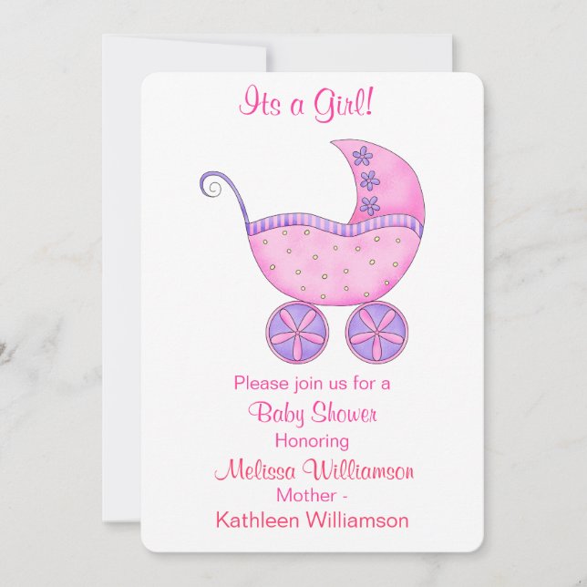 Convites A Carruagem de Buggy é uma Chá de fraldas rosa (Frente)