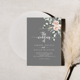 Convites A Cinza Floral Rosa Rosa Clássica Casada De