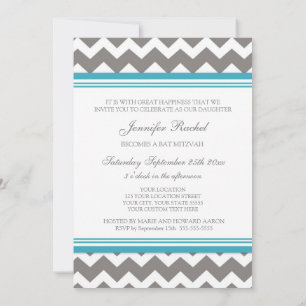Convites à Cinza Teal Chevron Bat Mitzvah