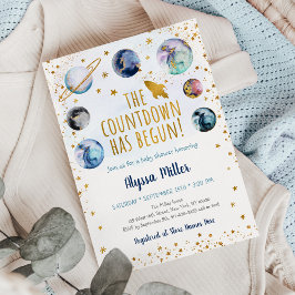 Convites A Contagem de Espaço Dourado Azul Começou o Chá de