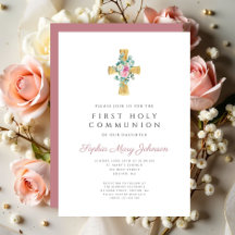 A Cruz Floral Rosa Elegante Primeira Comunhão Sant