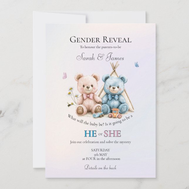 Convites A Cute Gender Reveal Party Invitation (Frente)