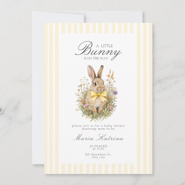 Convites A cute little Floral Bunny Yellow Bow Baby Shower  (Frente)