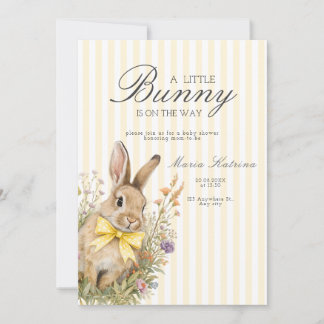 Convites A cute little Floral Bunny Yellow Bow Baby Shower 