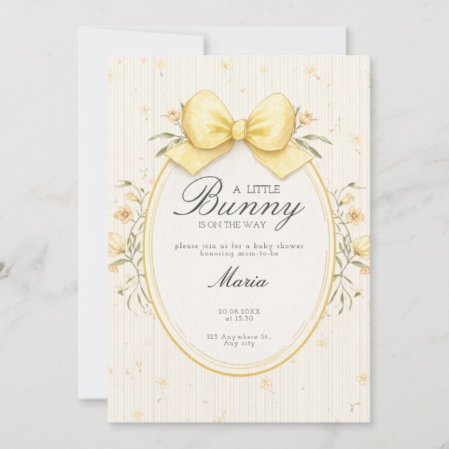 Convites A cute Watercolor Coquette Yellow Bow Baby Shower  (Frente)