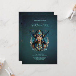 Convites A deusa egípcia está em cor azul.