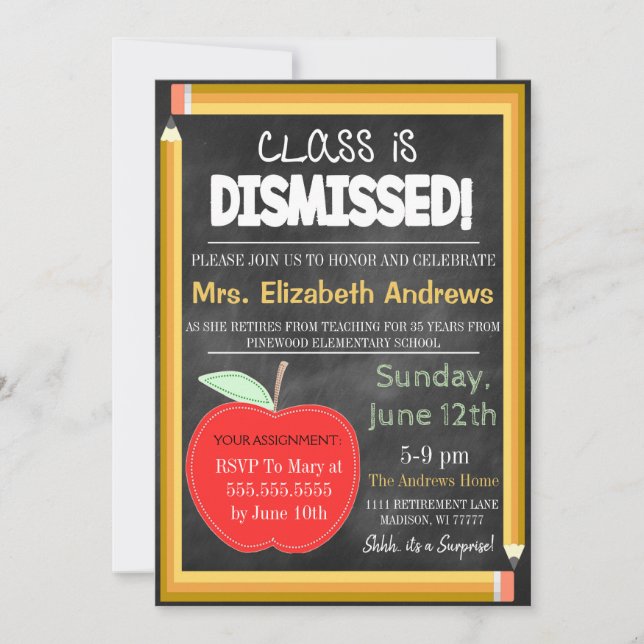 Convites A Escola de Chalkboard de Retirada de Professores  (Frente)