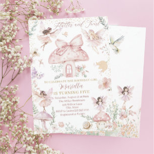 Convites A Fada de Aquarela Elegante está virando cinco Ani