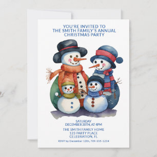 Convites A Família Boneco de Neve Apresenta Festa Azul