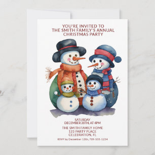 Convites A Família Boneco de Neve Apresenta Festa Vermelha