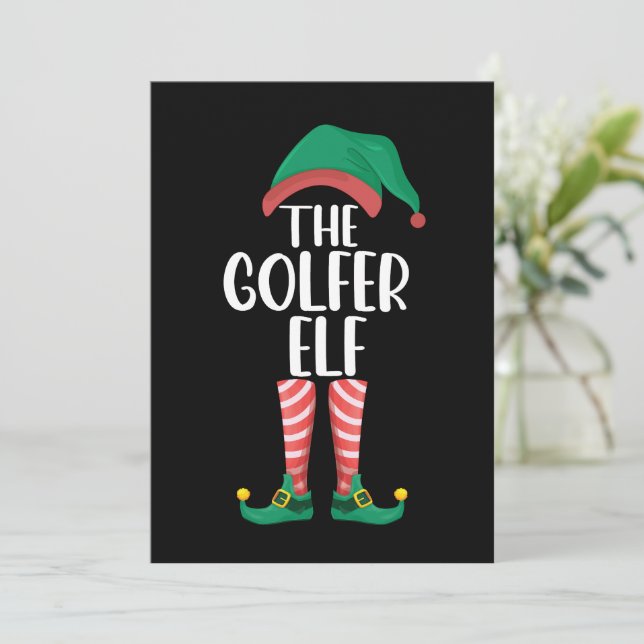 Convites A Família Golfer Elf Golf Correspondendo ao Natal (Em pé/Frente)