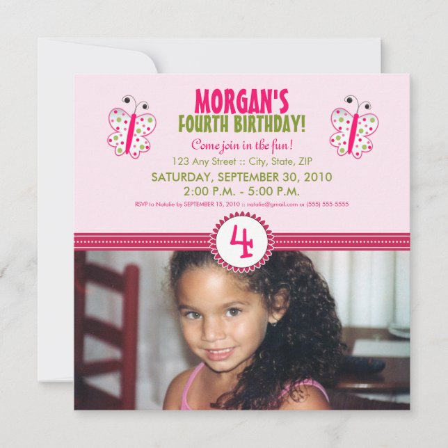 Convites A festa de aniversário da borboleta da fita do (Frente)