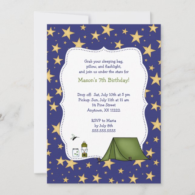 Convites A festa de aniversário de acampamento convida (Frente)