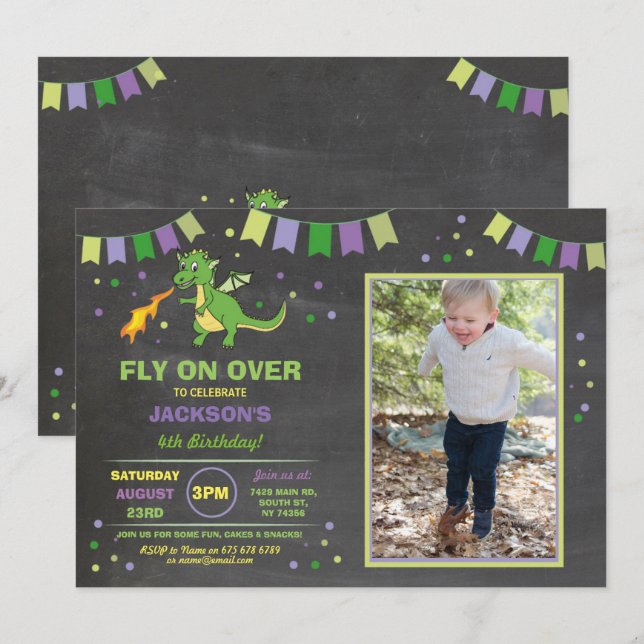 Convites A festa de aniversário do dragão convida a foto do (Frente/Verso)