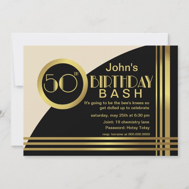 Convites A festa de aniversário do estilo 50th do 1920 de (Frente)