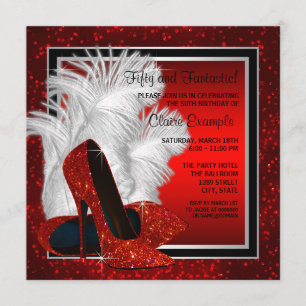 Convites A festa de aniversário preta e vermelha da mulher