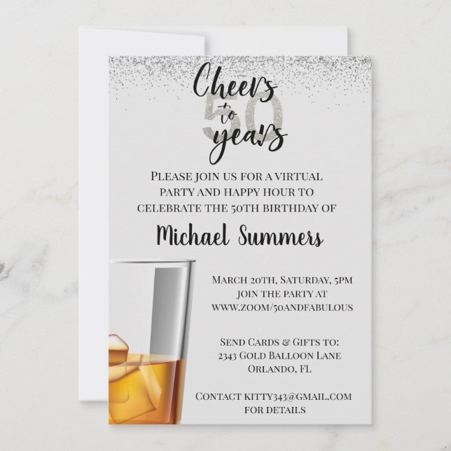 Convites A Festa de aniversário virtual é de 50 anos (Frente)