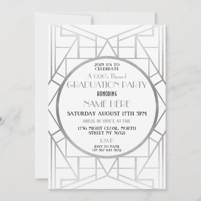 Convites a festa de formatura Gatsby 20s do art deco dos (Frente)