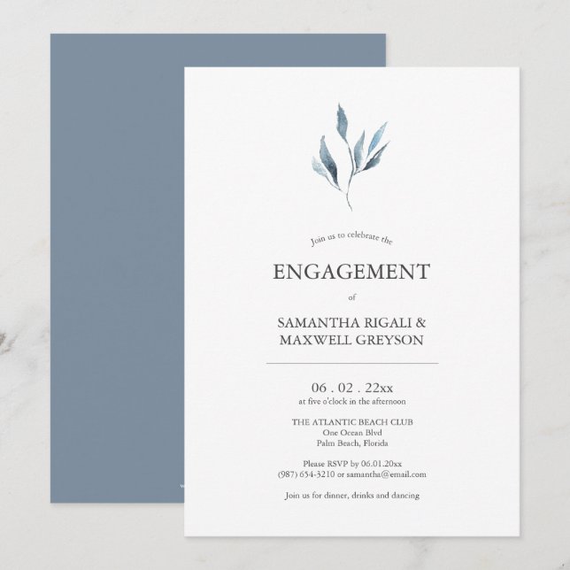 Convites à Festa de noivado de Azuis Dusty (Frente/Verso)