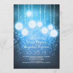 Convites a festa de noivado rústica romântica das luzes