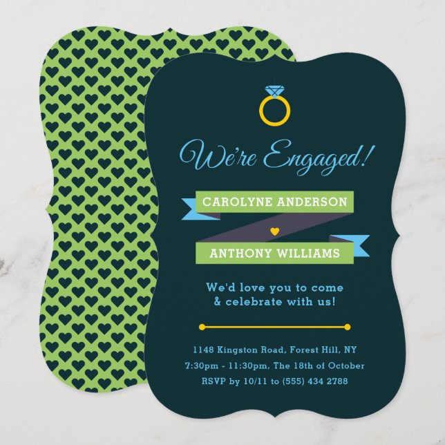 Convites à Festa de noivado Whimsical Modernos (Frente/Verso)