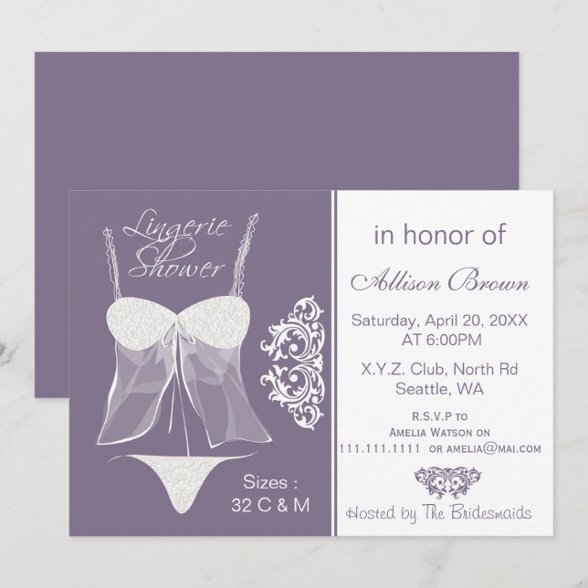Convites à Festa de solteira do Chá lingerie (Frente/Verso)