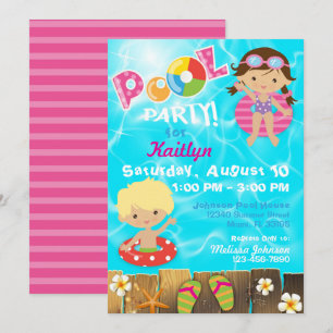 Convites A festa na piscina caçoa o aniversário da nataç