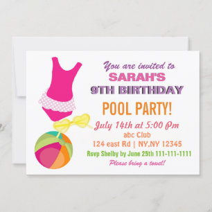 Convites A festa na piscina das meninas do flip-flop da