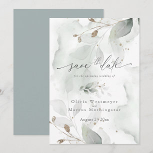 Convites A Folhagem de Watercolor Elegante Salva a Data Con