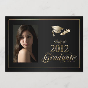 Convites A foto graduada elegante preta e do ouro 2012