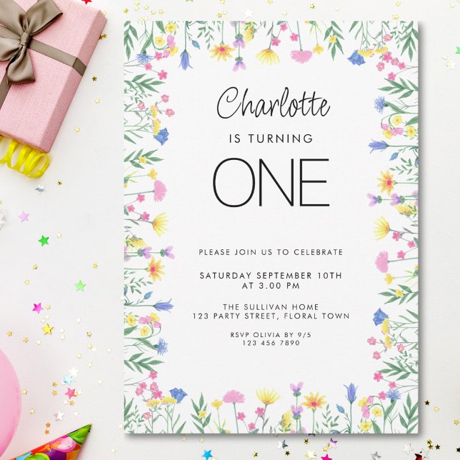 Convites A Garota Floral de Flor-Selvagem é o primeiro aniv (Criador carregado)
