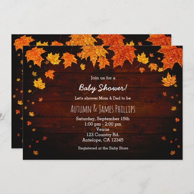 Convites A Glitter de outono deixa os bebês entrarem em cha (Frente/Verso)