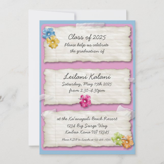 Convites à graduação em hibisco de papel rasgado a (Frente)