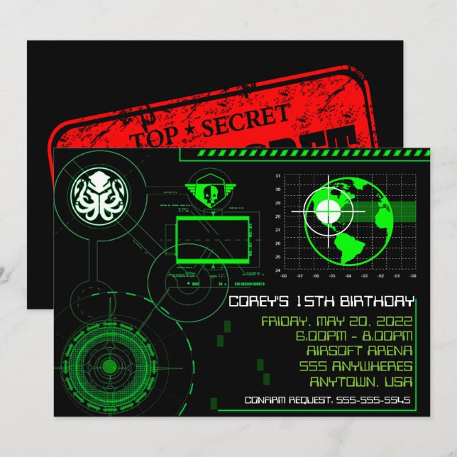 Convites A guerra Airsoft militar 5x7 convida o globo (Frente/Verso)