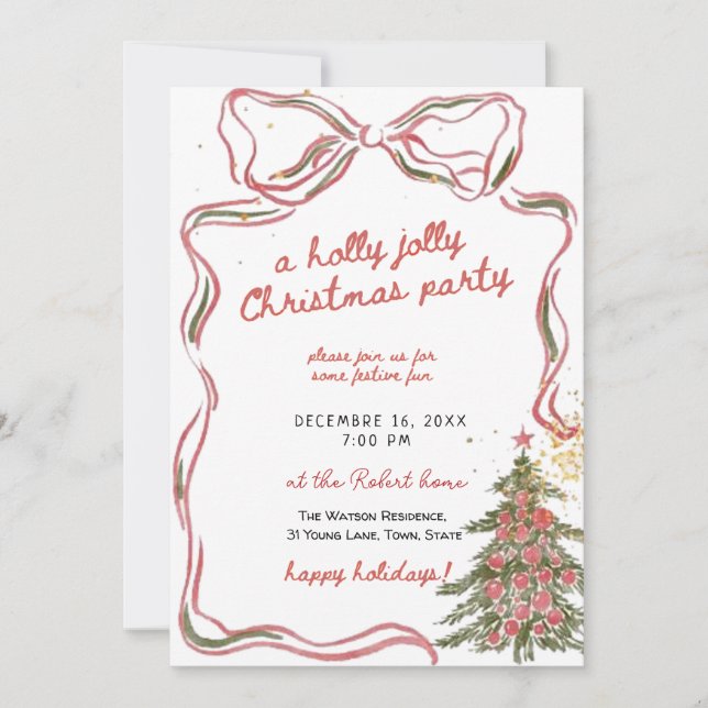 Convites A holly jolly hand drawn christmas party  (Frente)
