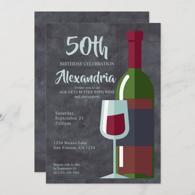 Convites A idade fica melhor com vinho Festa de Aniversário (Frente/Verso)