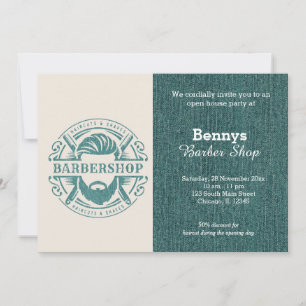 Convites A jeans azul da barbearia abre dia