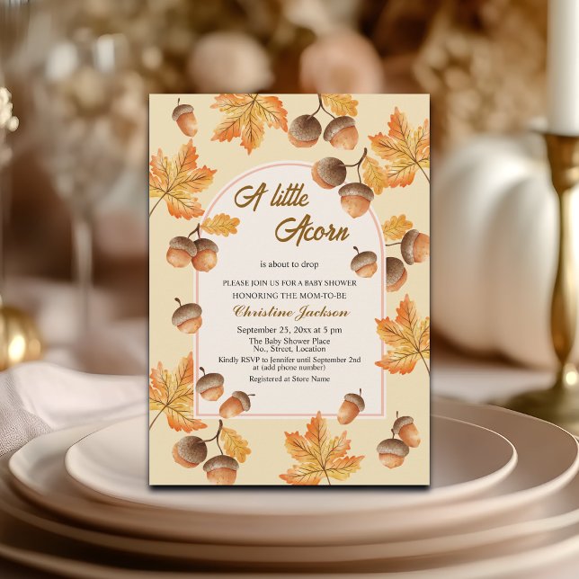 Convites A Little Acorn Fall Maple Leaves Baby Shower (Criador carregado)