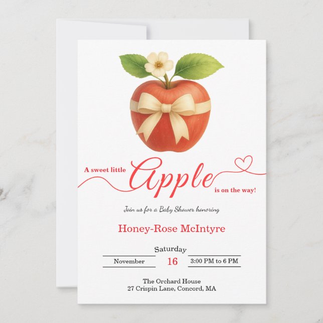 Convites A Little Apple Is On The Way | Fall Baby Shower  (Frente)