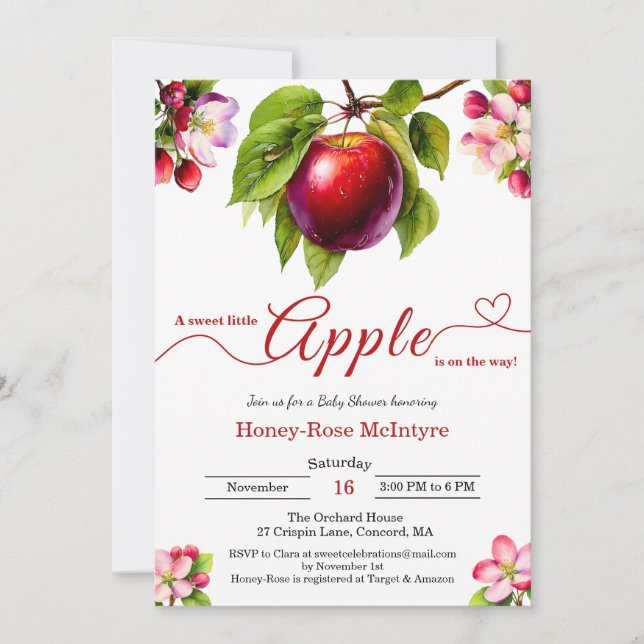 Convites A Little Apple Is On The Way | Fall Baby Shower  (Frente)