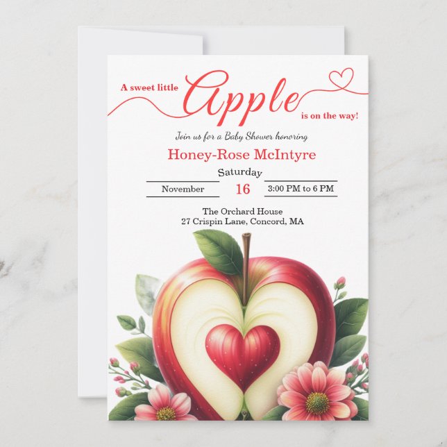 Convites A Little Apple Is On The Way | Fall Baby Shower  (Frente)