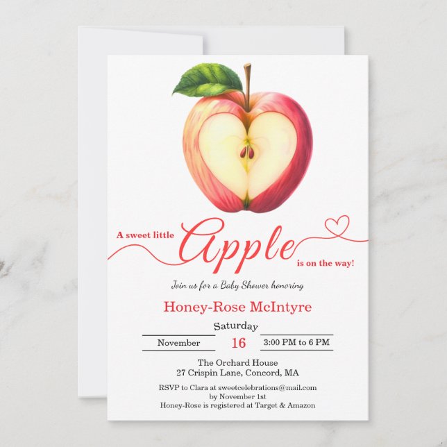 Convites A Little Apple Is On The Way | Fall Baby Shower  (Frente)