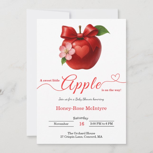 Convites A Little Apple Is On The Way | Fall Baby Shower  (Frente)