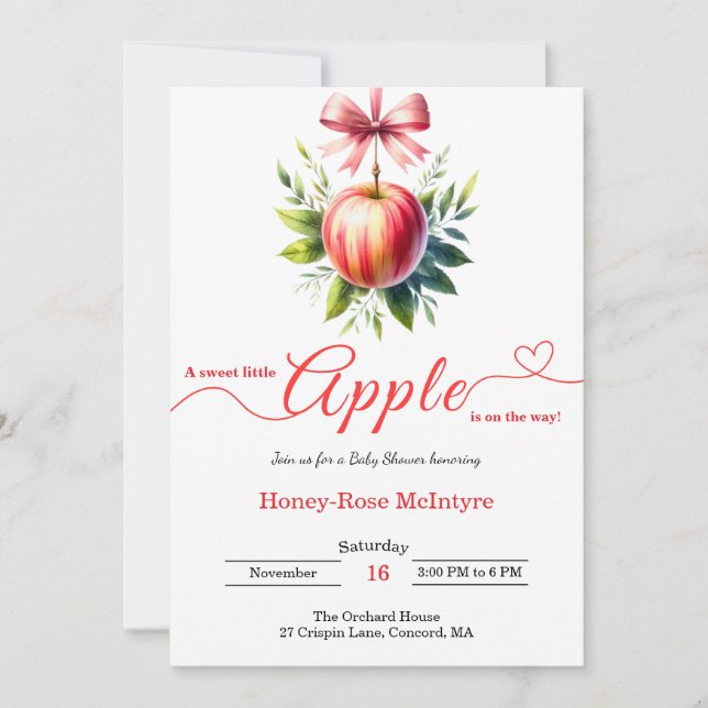 Convites A Little Apple Is On The Way | Fall Baby Shower  (Frente)