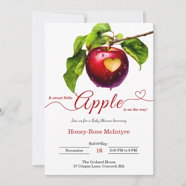 Convites A Little Apple Is On The Way | Fall Baby Shower  (Frente)