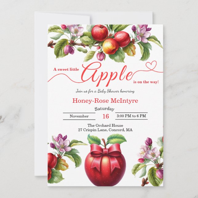 Convites A Little Apple Is On The Way | Fall Baby Shower  (Frente)