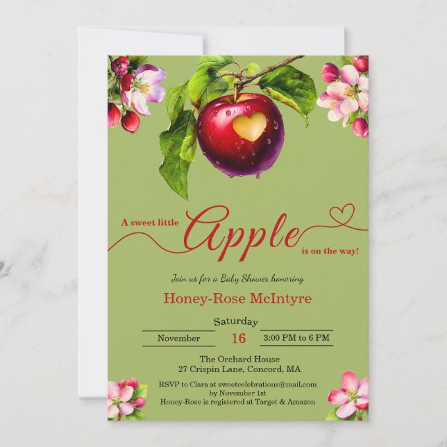 Convites A Little Apple Is On The Way | Fall Baby Shower  (Frente)