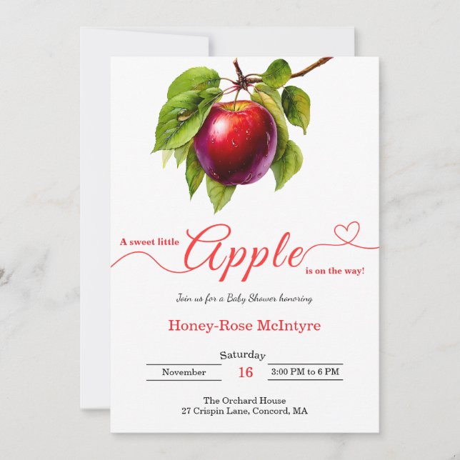Convites A Little Apple Is On The Way | Fall Baby Shower  (Frente)