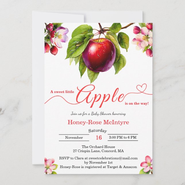 Convites A Little Apple Is On The Way | Fall Baby Shower  (Frente)